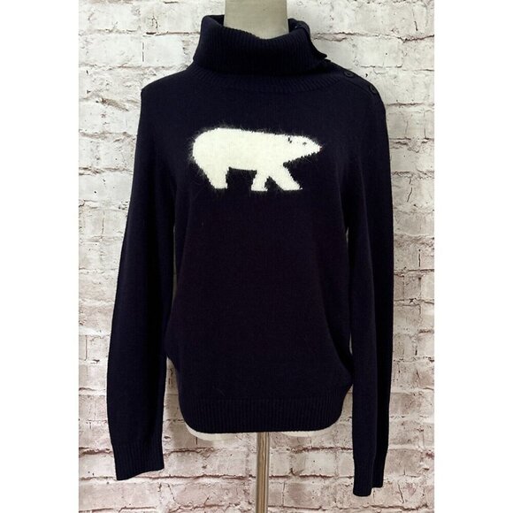 Talbots Sweater Womens Blue Cowl Neck Polar Bear Lambswool Angora Petite Medium - Picture 1 of 5